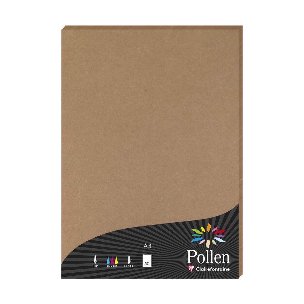 Clairefontaine 29135C Kraft Paper Wallet of 50 Sheets A4 (21x29,7cm) 120gsm Kraft Colour Invitation Events and Correspondence Pollen Range Premium Smooth