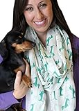 Anika Dali Bella Doxie Dachshund Dog Scarf, Animal Lover Shawl (Emerald Dog, White Base)