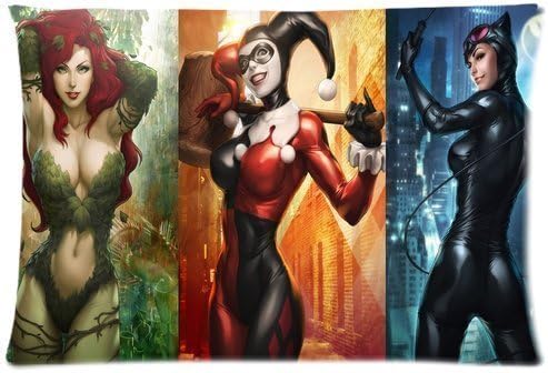 Custom Poison Ivy Catwoman Harley Quinn Zippered Pillowcase Pillow Case Cover Cusion Case Cover Standard Size 20x30 Two Sides