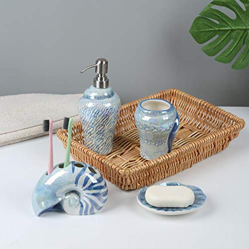 FORLONG-Ocean-Conch-Sea-Shell-Ceramic-Bathroom-Accessories-Set-of-41-Gargle-Cups-1-Toothbrush-Holders-1-Soap-Dishes-1-Soap-Dispenser-Blue FORLONG Ocean Conch Sea Shell Ceramic Bathroom Accessories Set of 4,1 Gargle Cups 1 Toothbrush Holders 1 Soap Dishes 1…