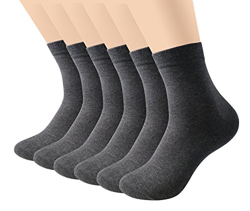 DANTENG Men's Crew Socks Hiking Thick Cotton Casual - 6 Pack of Grey[XXL]