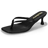 Hodeery Women's Kitten Heels Thong Sandals Open Square Toe Flip Flop Low Heels 2.5 Inch Slip On Sexy Women Dressy Slide Shoes for Casual