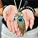 Campsis Boho Feather Pendant Necklace Bohemia Blue Peacock Necklaces Crystal Indiana Chain Jewelry for Women and Girls