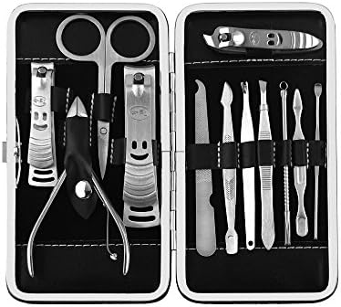 JUNLY Manicure Pedicure Set Nail Clippers Set ，12 Piece Stainless Steel Personal Manicure &amp; Pedicure Hygiene Kit with Portable Travel Leather Case