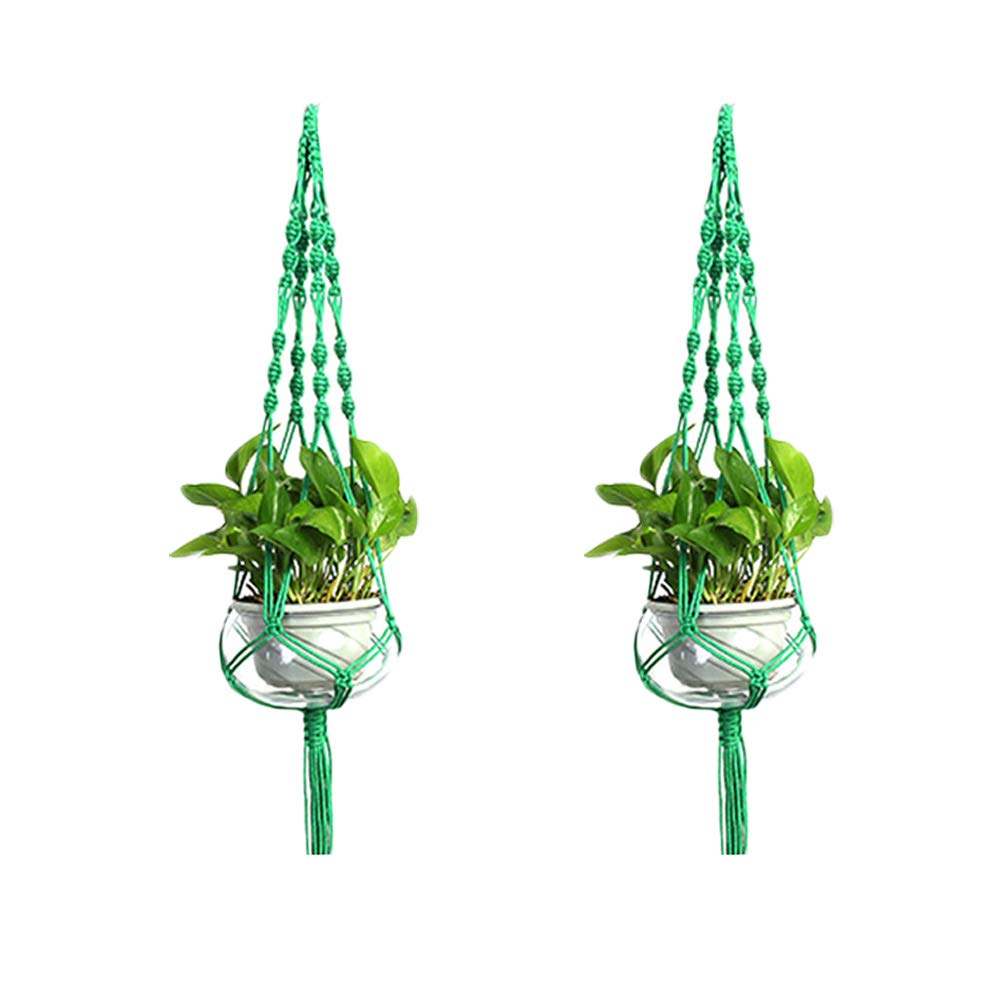 LANGUGU Set of 2 Macrame Plant Hanger Nylon Rope Wall Hanging Planter Basket for Indoor Outdoor Flower Pot Plant Holder Wall Art Vintage-Inspired Home Decor, with Metal Ring 4 Legs 39 inch (Green)