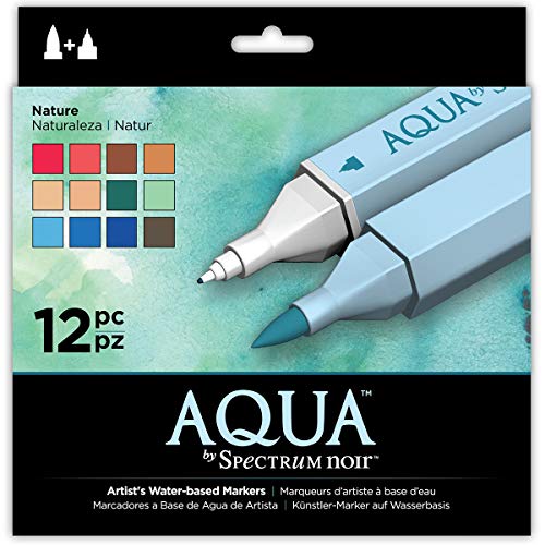 Aqua by Spectrum Noir Artist's Water-Based Markers Nature 12-Color Set