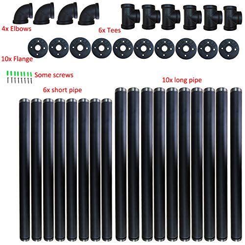 Yuanshikj 2Pc (56" Tall 12"deep,3/4") Industrial Wall Mount Iron Pipe Shelf Shelves Shelving Bracket Vintage Retro Black DIY Open Bookshelf Storage Office Room Kitchen (2 Pcs 5Tier Hardware Only) - Thumbnail 2