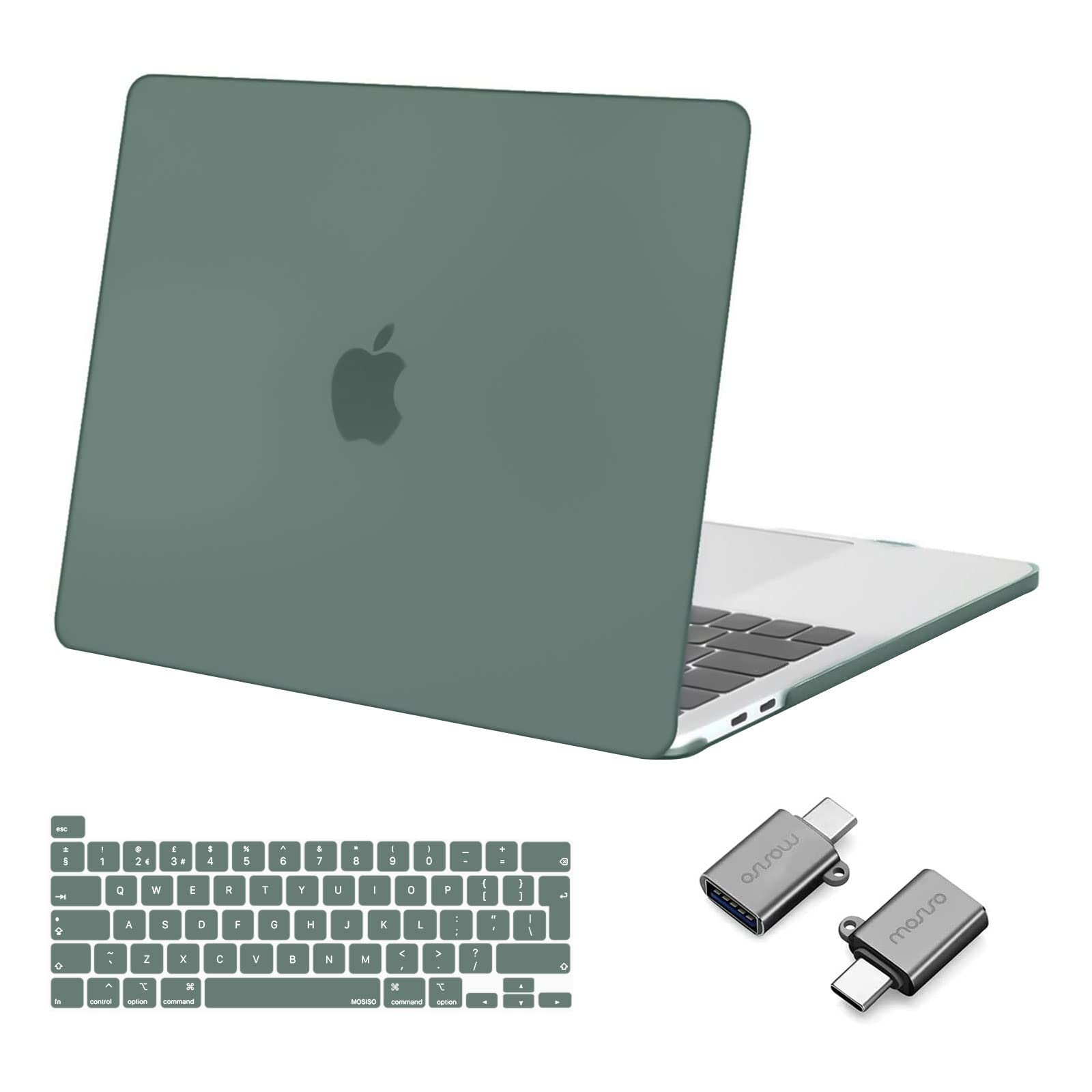 MOSISO Compatible with MacBook Pro 13 inch Case M2 M1 2026 2025 2024 2023 2022-2016 A2338 A2251 A2289 A2159 A1989 A1708 A1706, Hard Shell Cover &Keyboard Skin&Type C Adapter 2 Pack, Midnight Green