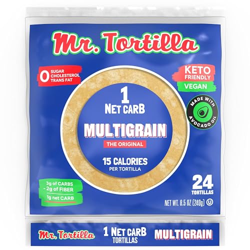 Photo 1 of Mr. Tortilla Low Carb Keto Soft Taco Shells, Vegan Healthy Snacks & Bread Alternative, 1 Net Carb 15 Calories Delicious Small Batch Kosher Wraps - (Multigrain, 24 Count)