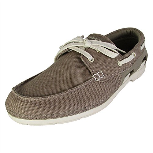 Crocs Men's Beach Line Lace-up Boat Shoe, Khaki/Stucco, 10 M US
