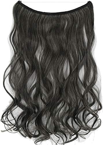 20''-Curly 56 Colors Fish Line Halo Hair Extensions Invisible Wire Line Hidden No Clips Synthetic Wavy Hairpieces 80G Per Piece (#2/613 Darkest brown mix Bleach blonde)