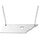 Meiligo 18K Gold Silver Country Map Charm Pendant Tennessee State Map Necklace Jewelry