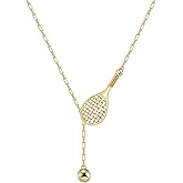 PickleBelle Lovematch Lariat Racket and Ball Necklace - 18K Gold Plated Over Sterling Silver, Tennis Charm Necklace for women, Christmas Gifts for Tennis Lovers