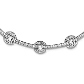 JewelryWeb 925 Sterling Silver Rhodium Plated Cubic Zirconia Circle and Bar Link With 2inch Ext Necklace 16 Inch Pendant Necklace for Women