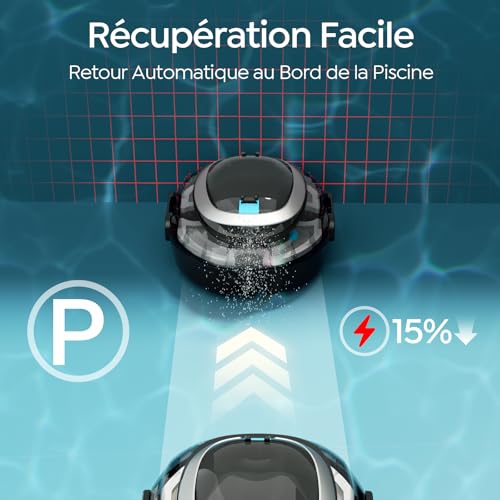BRINBO 2026 S2 Robot Piscine, Aspirateur sans Fil, Filtration Double, Double Moteur, 90min Nettoyage, Stationnement Auto, Idéal pour Piscines à Fond Peu Profond(Noir foncé)