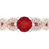 Clara Pucci 14K Solid Rose/White Gold 1.42 ctw Ruby Solitairewith Accents Ring for Women | Anniversary, Birthday Gift | 6.5mm Round Cut