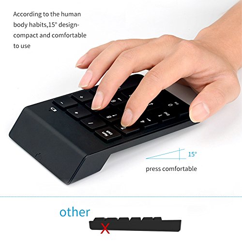 Wireless Numeric Keypad, Wirezoll 2.4G Number Pad, 18 Keys Wireless Silent Numeric Keypad with Mini USB Receiver, for Laptop, PC, Desktop, Notebook and More - Black - Thumbnail 5