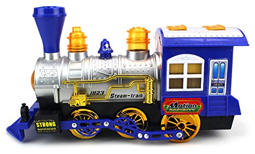 Blue Steam Train Locomotive Engine Car Bubble Blowing Bump & Go Battery Operated Toy Train w/ Lights & Sounds (Blue) - Thumbnail 2