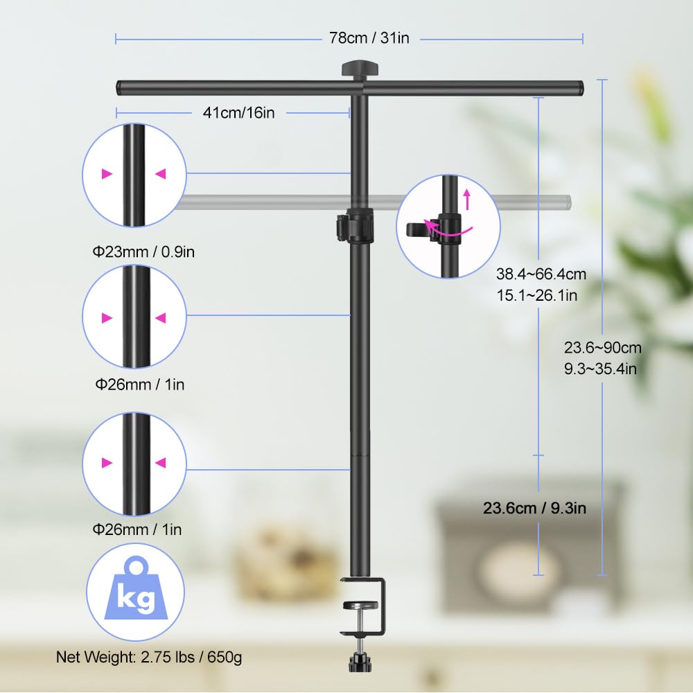Small Backdrop Stand 3x3.3ft, Adjustable Photo Backdrop Stand Kit with 3 Clamps, Portable Background Stand Support for Parties Photoshoot, Table T-Shape Backdrop Banner Holder for Photography Paper