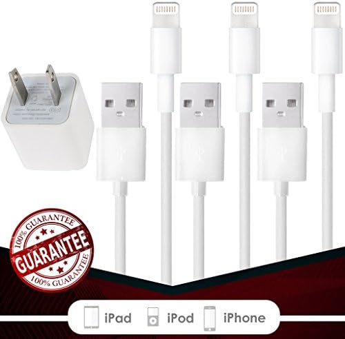 Fierce Cables 4PACK (3FT + 6FT+ 10FT 8 pin w/ Wall) USB Lightning Cables Charger Cord iPhone 6s Plus 6 Plus 6s 6 5s 5 iPad Air 2 iPad Mini [iOS 9 Compatible]