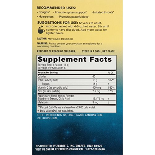 Zarbee's Naturals Cough & Throat Relief Nighttime Drink Mix, Natural Honey Lemon Flavor, 6