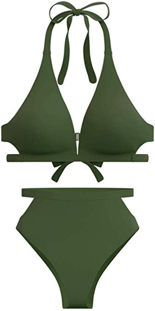 Aribelly Women's Sexy V Neck Cutout Strappy High Waist Thong 2PCS Bikini Sets Swimsuit