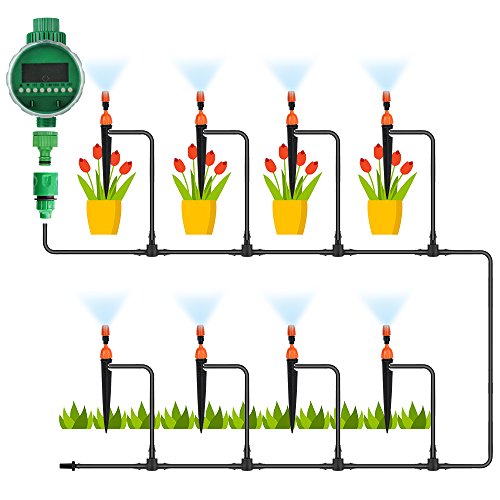 Boruit DIY 25m Auto Drip Irrigation Kit with Timer,Plant Garden Watering Kit Gardening Drip Watering Irrigation System for Flower Bed Patio Garden Greenhouse Plants