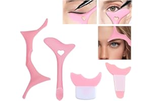 BOOGE 4 Pcs All In One Eyeliner Stencils Wing Tips + Eyeshadow Baffle + Mascara Eyelash Guard + Silicone Eyebrow Aid, Defined Eyeliner Eyelash Guide Tool for Beginners and Makeup Masters - Pink