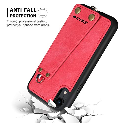 JISON21 iPhone XR case with Lanyard,iPhone XR Case Crossbody Chain with Credit Card Holder Slot Adjustable Detachable Strap Leather Case for Apple iPhone XR 6.1 inch 2018 … (Red)