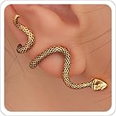 BOOZIQ Gold Snake Earrings for Women Punk Goth Front Back Snake Stud Earrings Vintage Medusa Drop Earrings Halloween Costume Accessories