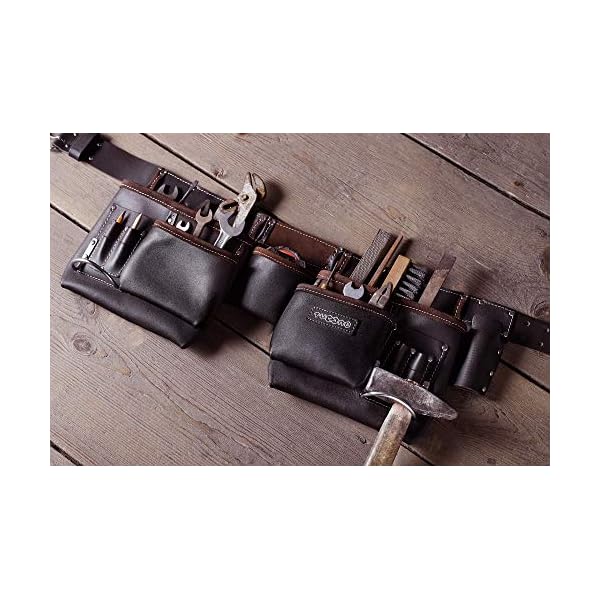 12 Taschen Schreiner Ölüberzogenes Leder Werkzeuggürtel | Handwerker Arbeits Gürtel Schürze für Männer | Werkzeughalter Arbeitsorganizer für Bauherren, Zimmerleute, Gärtner, Elektriker, Diy Er – Bild 6