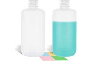 ASEVAT 500ml/16.9 oz Narrow Mouth Round Chemical Container, Plastic Leak Proof HDPE bottle, Lab Reagent Bottles, Water Sample Bottles (2 Pcs)