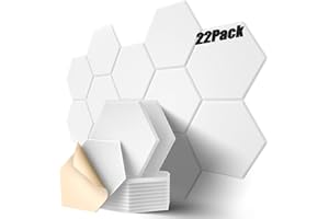 Dailycooper 22 Pack Self-adhesive Acoustic Panels 12" X 10" X 0.4" - Sound Proof Foam Panels with High Density, Stylish Hexagonal Design, Flame Resistant, Absorb Noise and Eliminate Echoes(White)