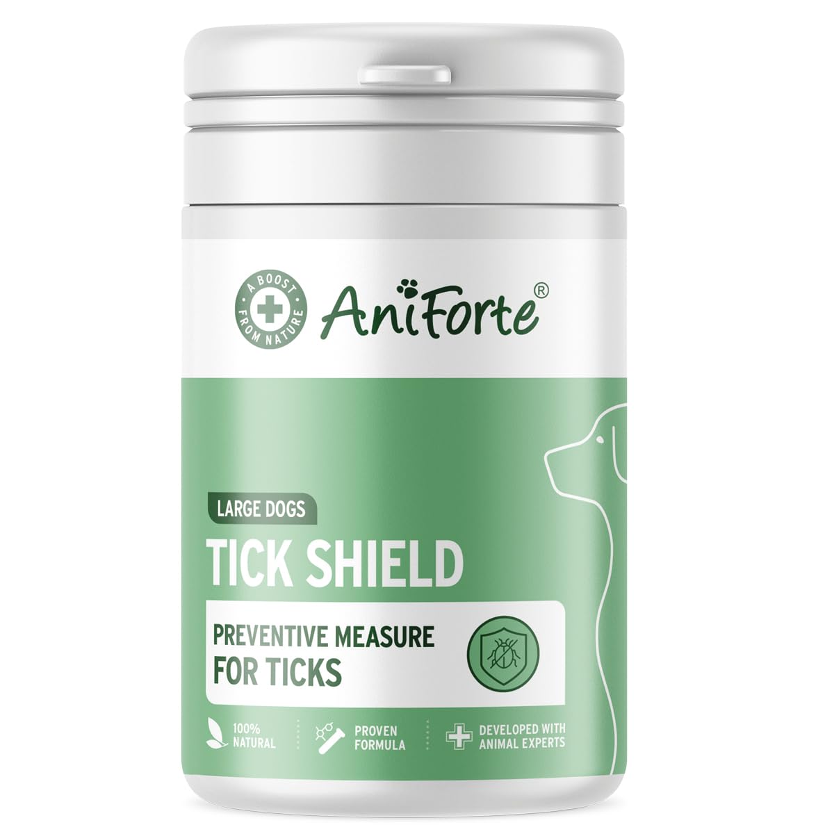 AniForte Tick Shield Tablets Dogs 60pcs - Natural Tick & Flea Treatment for Large Dogs, Easy to Use Tick Protection, Effective Repellent, Alternative to Chemical Flea Killer Sprays and Spot-on