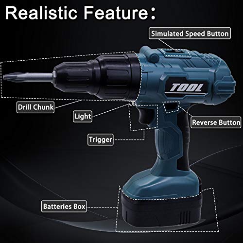 Magic4U 2 in 1 Electric Toy Drill with Light and Sound, Toys Construction Power Tools Drill and