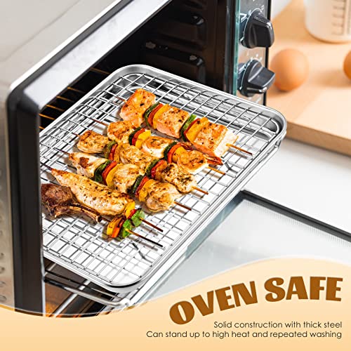 Metal Toaster Oven Tray with Rack Set, Efar 10.5”x8.3” Baking Sheet