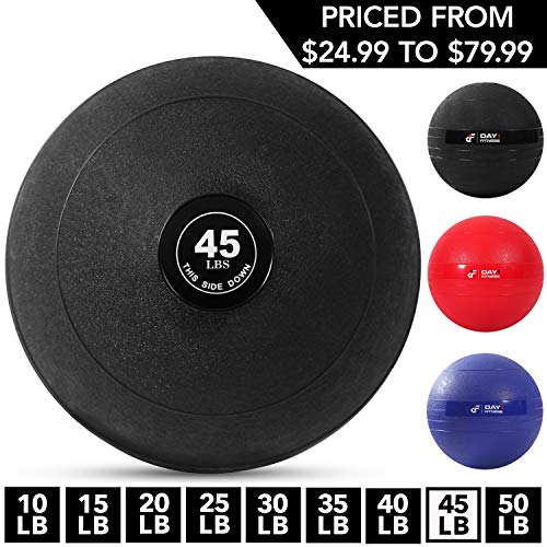 Weighted Slam Ball by Day 1 Fitness - 45 lbs - No Bounce Medicine Ball - Gym Equipment Accessories for High Intensity Exercise, Functional Strength Training, Cardio, CrossFit Weighted Slam Ball by Day 1 Fitness - 45 lbs - No Bounce Medicine Ball - Gym Equipment Accessories for High Intensity Exercise, Functional Strength Training, Cardio, CrossFit