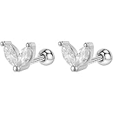 Stainless Steel Double Zircon Stud Earring 1 Pair Screw Back Earrings Hypoallergenic Screwback Cartilage Jewellery for Sensitive Ears Women Ladies Tragus Helix Jewelry Aretes De Mujer