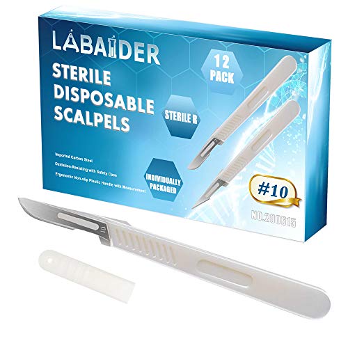12 Pack Disposable Scalpels Blades10 Sterile Scalpel Knives, NonSlip
