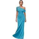 Teplpce Mother of The Bride Dress Chiffon Lace Applique Mermaid Formal Wedding Guest Dress with One Shoulder