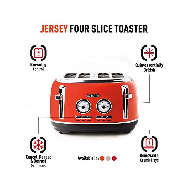 Haden-Jersey-Toaster--Electric-Stainless-Steel-Toaster-Four-Slice-Marmalade-CE45-NOT-RED Haden Jersey 4 Slice Orange Toaster – Electric Stainless-Steel Retro Toaster - Variable Browning Control - Reheat and…