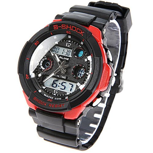 (ALIKE) AK1170 50M Waterproof Digital Watch Quartz Analog Watch Wristwatch Timepiece for Men Male Boy SWMN4-205187 (Red)