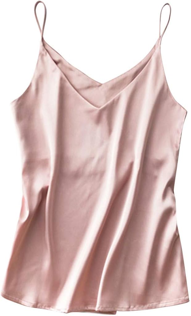 LEKODE Women Vest Solid Casual Fashion V-Neck Satin Pajamas