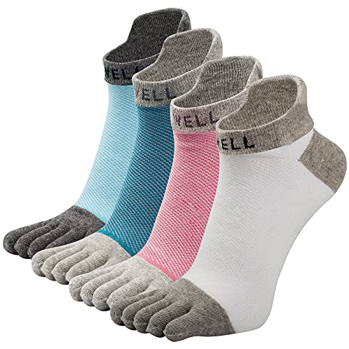 VWELL Toe Socks for Men Women Running Ankle Cotton Five Fingers Design Low Cut Athletic 4 Pairs Size 8-11