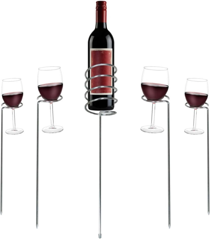 Outdoor Expression Stainless Steel Wine Glass and Bottle Holder - 5 Piece