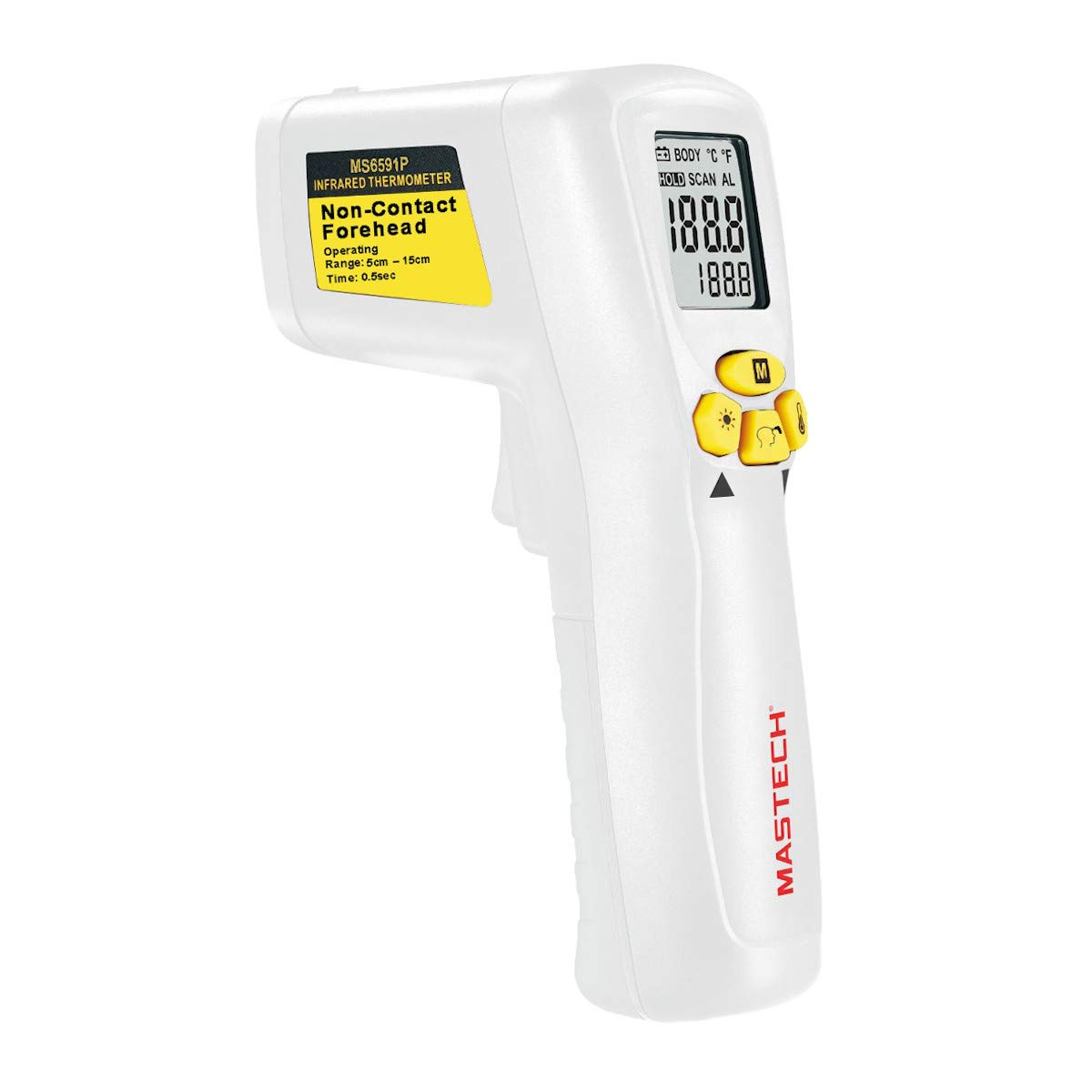 Mastech MS6591P Infrared Digital Thermometer Non-Contact Forehead with 2 measurement modes: Body (32ºC-42ºC) and Surface (0ºC-100ºC)
