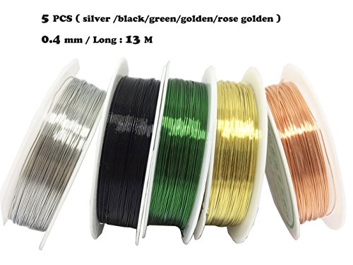 levylisa Silver / Gold/ Black/Green /Rose Gold 5 Roll Beading Wire,Roll Copper Beading Wire,Copper Metal Wire Craft Jewelry Making Finding Crafts,Filigree Wire, Jewellery Wire,Enameled Copper Wire