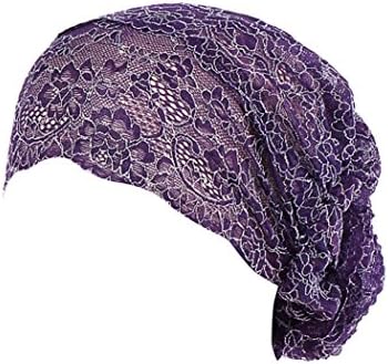 Sansee Women Lace Muslim Ruffle Cancer Chemo Hat Beanie Scarf Turban Head Wrap Cap (Purple)