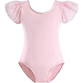 Stelle Girls Leotards Black Ballet Dance Leotards Ruffle Short Sleeve Gymnastics Outfits(Toddler/Little Kid/Big Kid)