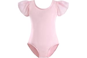 Stelle Girls Leotards Black Ballet Dance Leotards Ruffle Short Sleeve Gymnastics Outfits(Toddler/Little Kid/Big Kid)